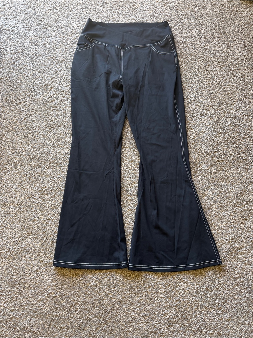 NWOT HALARA Black Flare Pants with White Contrast Stitching